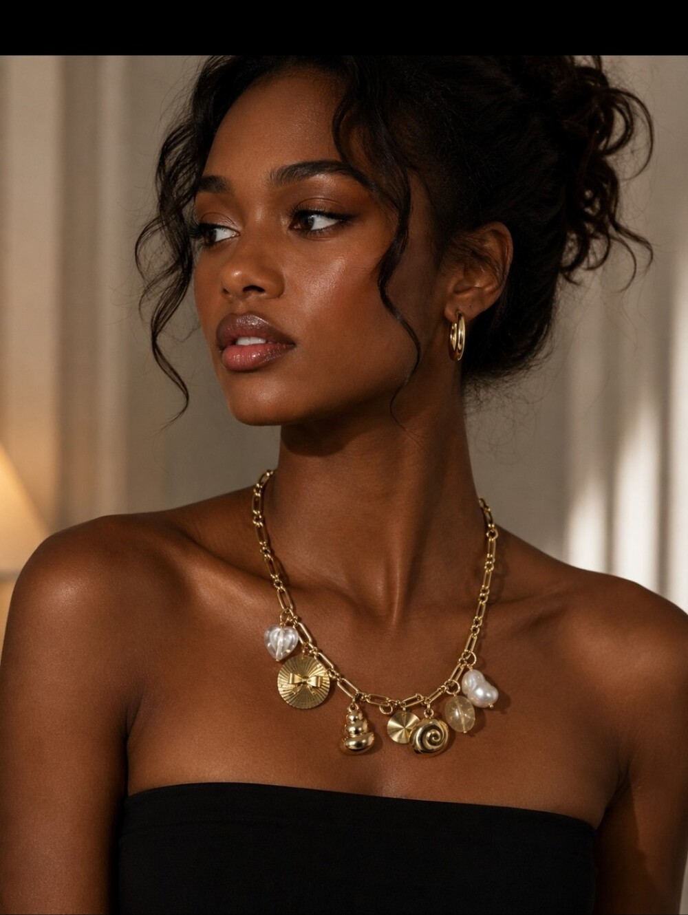 Anthropologie Serefina Gold Charm Statement Necklace with Pearls